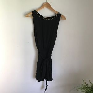 Black Romper with Embellished Gold Neckline
